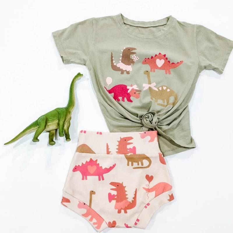 Baby Girl Dinosaur Tee and Shorts Set - Image 3