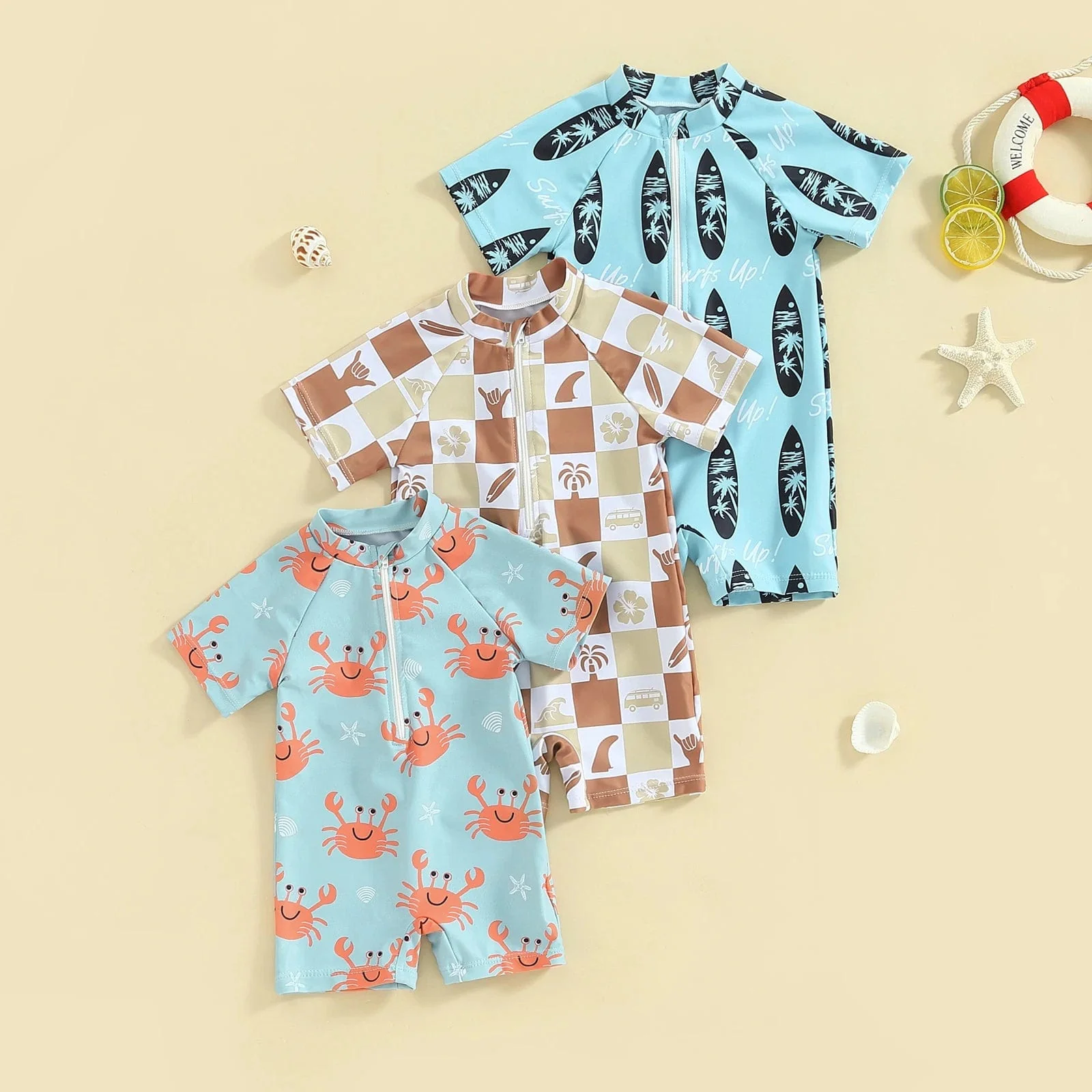 Boy Cartoon Print Rash Guard Swimsuit - Image 6