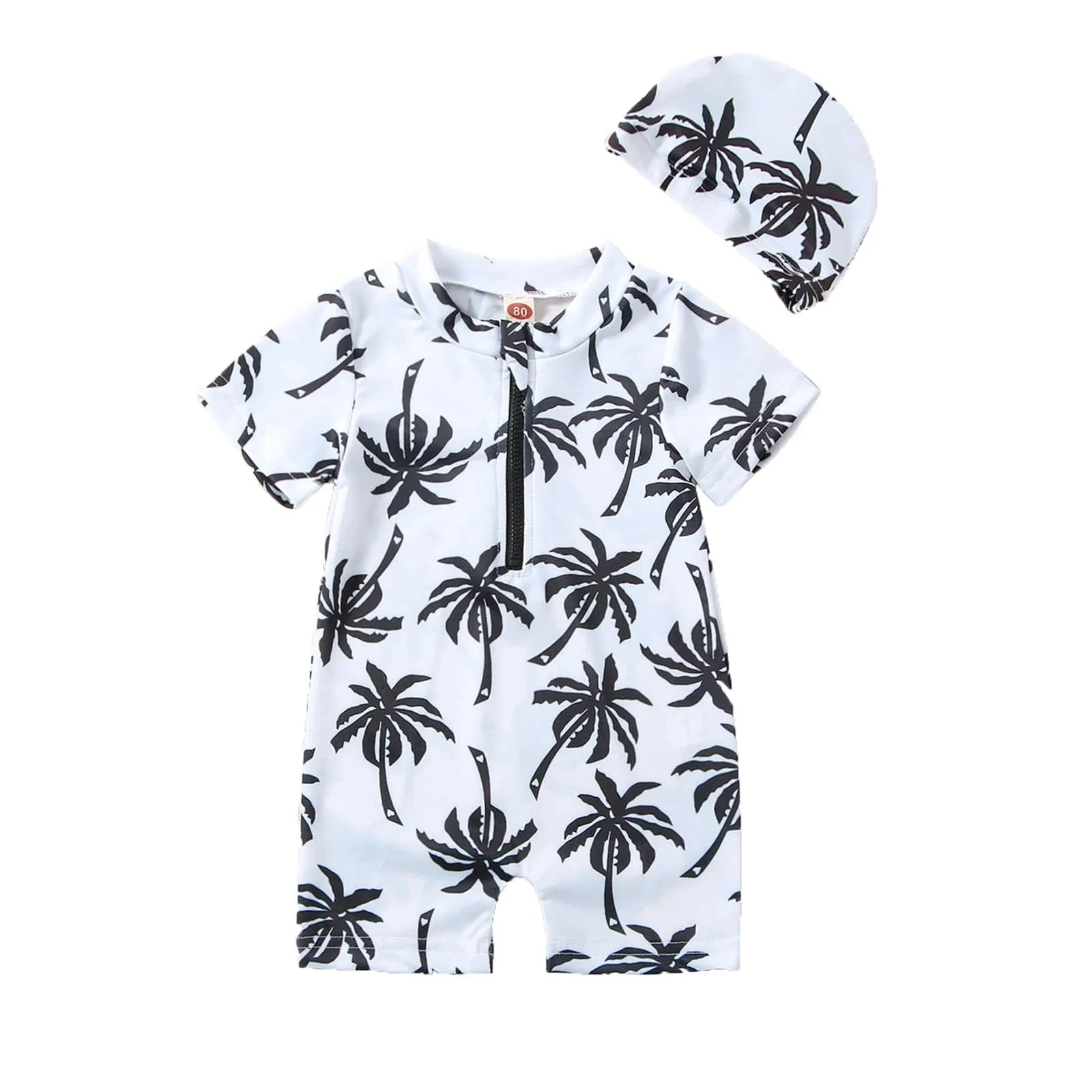 Boy Coconut Tree Swimsuit Set with Hat - Image 6