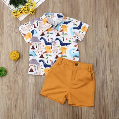 Dinosaur Print Baby Boy Summer Outfit Set - Image 3