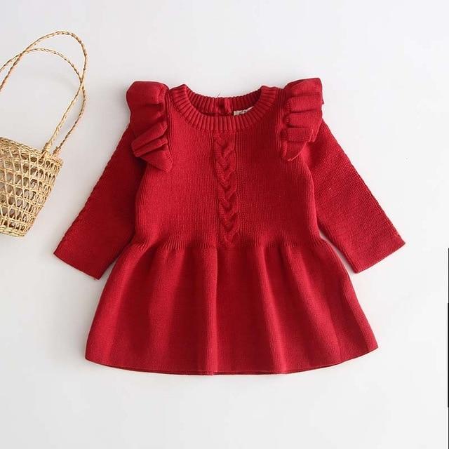 Knitted Ruffle Long Sleeve Dress - Image 3