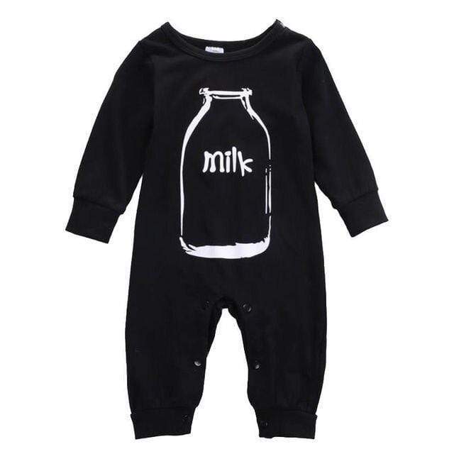 Milk Bottle Print Baby Romper in Black - Image 3