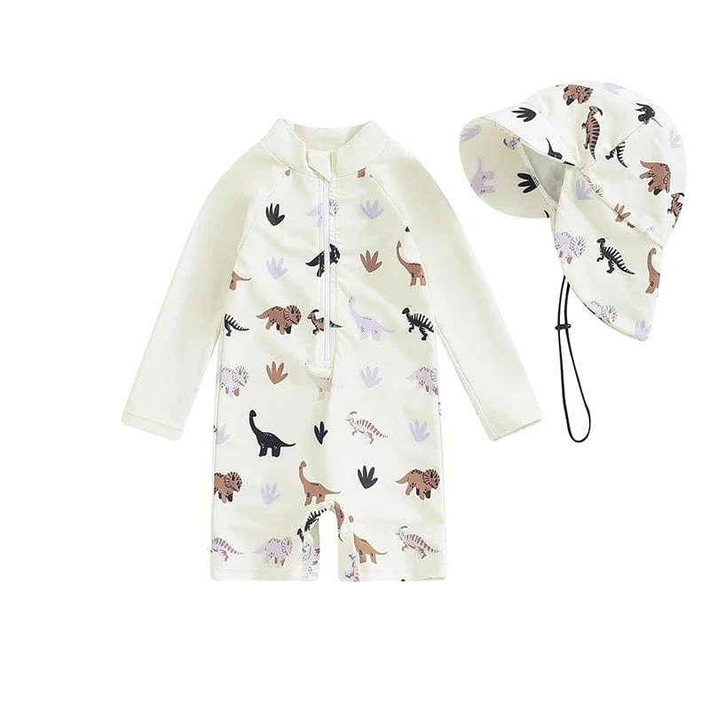 Toddler Boy Long Sleeve Swimsuit with Sun Hat - Image 10