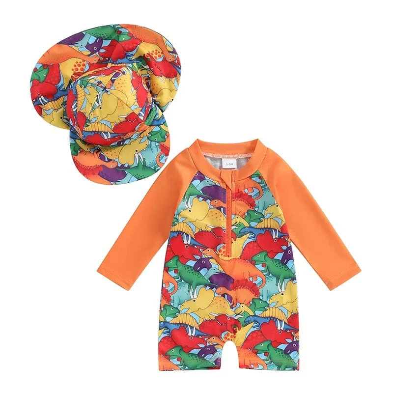 Toddler Boy Long Sleeve Swimsuit with Sun Hat - Image 14