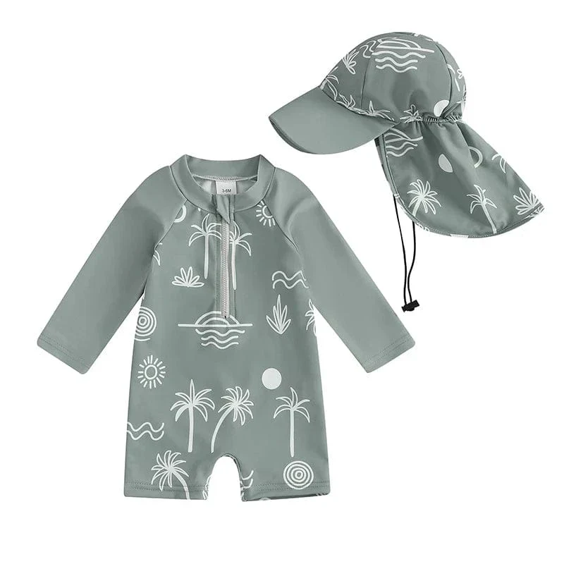 Toddler Boy Long Sleeve Swimsuit with Sun Hat - Image 7